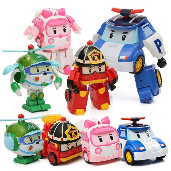 Chico coreano juguetes Robocar Poli transformación Robot Poli ámbar Roy coche juguetes figura de acción juguetes para niños mejores regalos de cumpleaños X0503