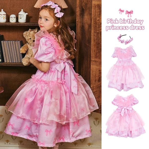 Robe de princesse coréenne pour enfants, vêtements de printemps et d'été, motif floral rose, vacances, anniversaire, pour enfants, 240311