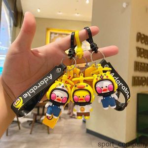 Koreaanse lalafanfan eend sleutelhanger charmes met helm gele eend figuur eenden popspeelgoed schattige sleutelhangers voor kinderen cadeau