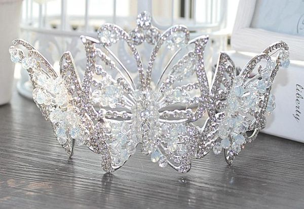 Grande couronne de mariée papillon en cristal coréen, coiffures perlées faites à la main, cadeau de mariage, accessoires pour robe de mariée, 9368993