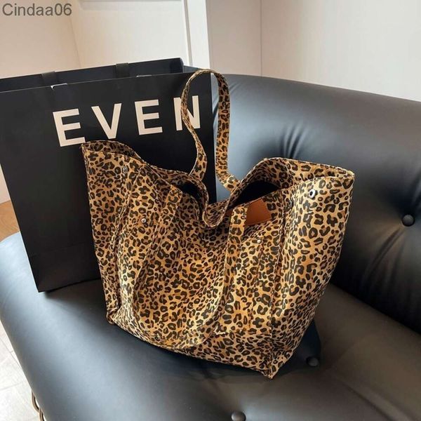 Bolso bandolera grande para compras de leopardo coreano, bolso de mano de lona de gran capacidad, bolso de viaje para mujer