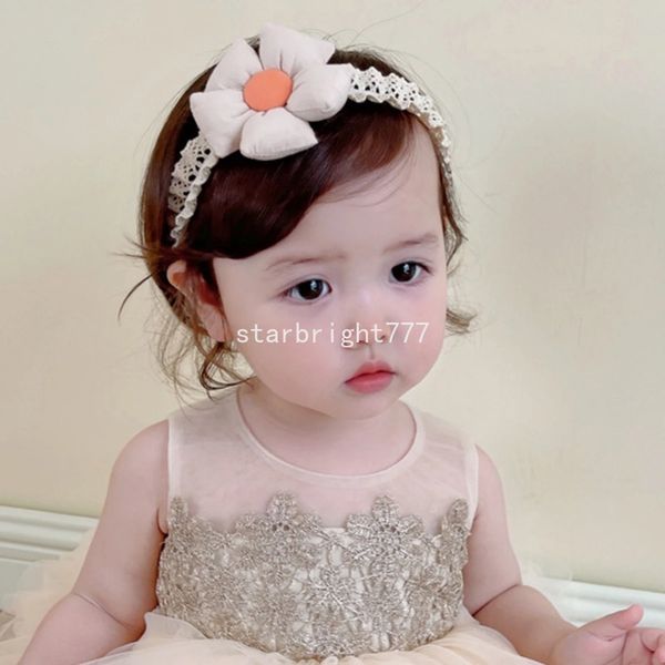 Flor de cabello de princesa coreana con encaje de diadema elástica de nylon para niñas de niñas fotos accesorios para el cabello diadema recién nacido