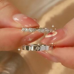Anillo de pareja de circón de lujo coreano para Mujeres Hombres plateado amor para siempre corazón anillo abierto ajustable joyería de aniversario de boda