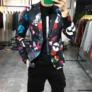 Koreaanse mannen blazers mode gedrukt casual slank pak jas bruiloft zakelijke blazer mannelijke kleding masculino kostuum homme 210527