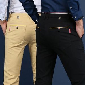 Hombres coreanos pantalones casuales estiramientos delgados pantalones de alta calidad recta 240402