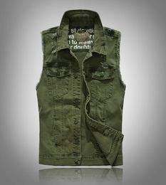 Coréen Men039s Denim Vest Army Army Green Waistcoat Sans mannequin Vestes Jeans Gest Tops Hip Hop Coats de printemps Vêtements d'automne 20193892685