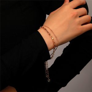 Koreaanse metalen dubbele laag dunne ketting geometrische zakelijke kristallen cirkel armbanden vrouwen partij gift legering zomer hand sieraden sets accessoires groothandel