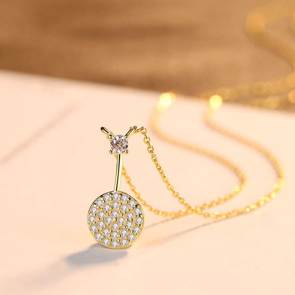Coréen micro-ensemble zircon disque s925 pendentif en argent collier bijoux mode femmes sexy plaqué or 18 carats serrure chaîne collier accessoires cadeau