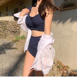 Conjunto de bikini coreano de talle medio, conjunto de bikini para mujer, traje de baño de dos piezas, traje de baño sólido, conjunto de playa de alta calidad, nuevo modelo 2023 240110