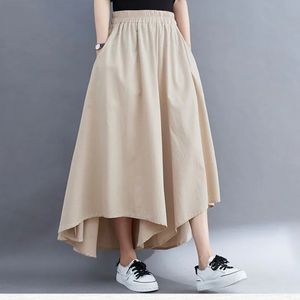 Coréen minimaliste de couleur unie de couleur d'été pour femmes poches de taille élastique croix de la mode de la jambe large lâche