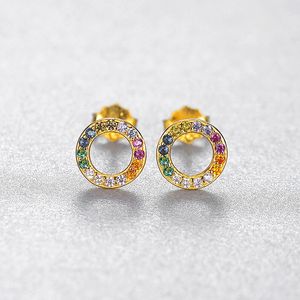 Coreano nuevo anillo de circón colorido S925 pendientes de plata joyería encanto mujeres lujo 18k pendiente chapado en oro para mujeres boda fiesta día de San Valentín regalo de cumpleaños SPC