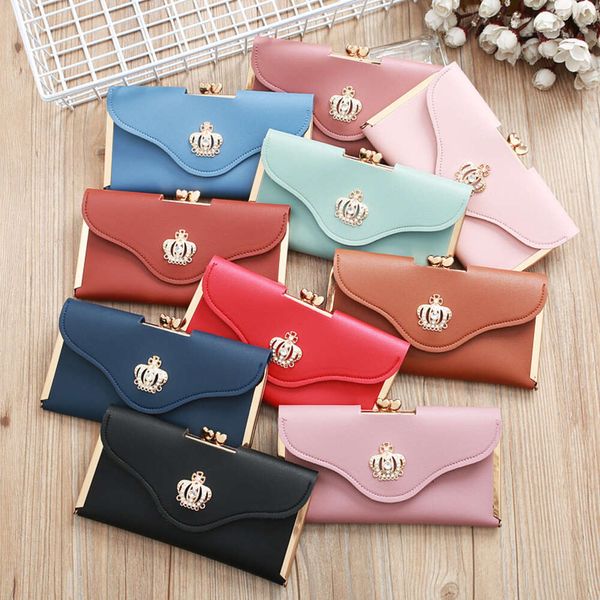 NUEVA MODA COREANA Crown Crown Diamond Set Teléfono Big Money Clip de mujeres S Long Dinner Card Small Bag Mall