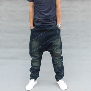 Koreaanse Nieuwe Mode Heren Harembroek Donkerblauw Hip Hop Losse Katoenen Jeans Mannelijke Elastische Taille Baggy Jeans Cross broek pantalones223q