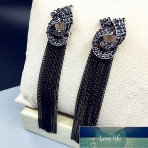 Pendientes de gota de borla vintage de diamantes de imitación de lujo nuevo coreano para mujer Joyería de fiesta Cadenas negras Pendientes largos colgantes Declaración Precio de fábrica diseño experto Calidad