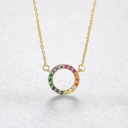 Coréen nouveau arc-en-ciel Zircon anneau pendentif collier mode femmes S925 plaqué argent 18K or collier chaîne collier pour les femmes fête de mariage cadeau de la Saint-Valentin SPC