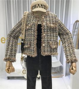 Koreaanse nieuwe lente tweed jas dames knoppen zakken tweed jassen kwellen plaid jassen vrouwelijk herfst short metal jacket8673442