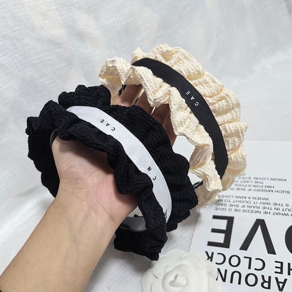 Koreanisches neues Falten-Stirnband mit breitem Rand, Vintage-Schwarz, luxuriöses Geschenk, Kopfbedeckung, romantisches Frauen-Familien-Geschenk, Haarband für Mädchen, modisches, vielseitiges Gesichtswasch- und Make-up-Stirnband