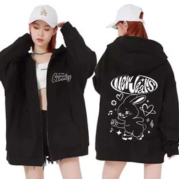 Coréen Newjeans Hoodies Bunny Kawaii Graphic Zipper Sweatshirts Kpop Style Cute Hoodie Men Femmes Y2k Y2k Casual Zip Up