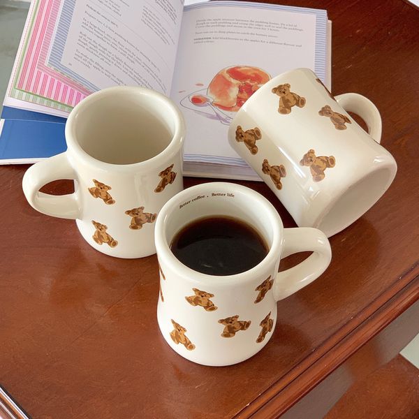 Taza de oso de Chocolate Kawaii de nicho coreano, taza de café Retro para niña, té de la tarde, Taza de cerámica bonita