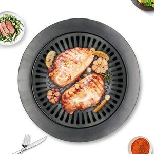 Barbecue d'extérieur coréen, grilles antiadhésives, poêles rondes, faciles à nettoyer, en acier au carbone, accessoires de BBQ, outils T20275V