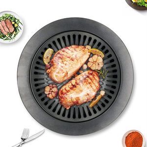 Koreaanse Outdoor Barbecue Grill Non-stick BBQ Grills Ronde Pan Grills Gemakkelijk Te Reinigen Koolstofstaal Barbecue BBQ Accessoires Gereedschap T20225u