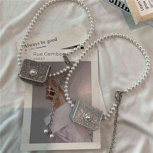 Chaîne de perle coréenne Petit sac Femmes S Sparkling Diamond Mini Slant Cross Bag Mini Sac Sac Decoration 220514