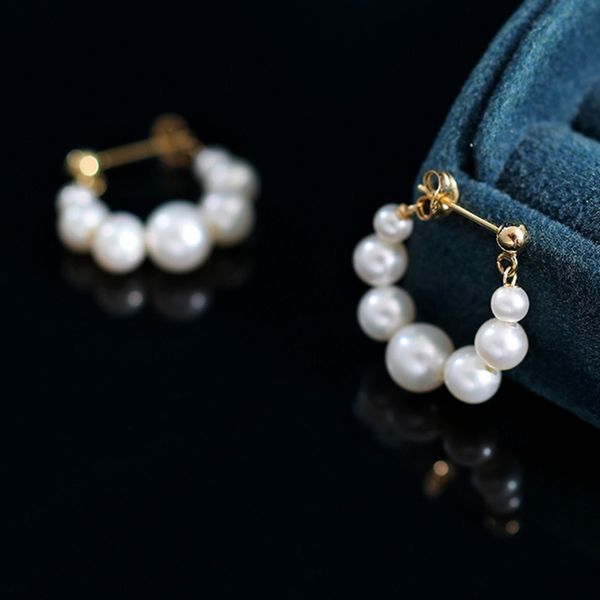 Boucles d'oreilles en perles coréennes, blanches, élégantes, avant et arrière, nouvelle collection 2021