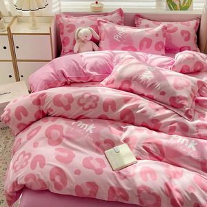 Koreaanse roze luipaard Trint beddengoedset plat laken kussensloop Twin Full queen size bed linnen meisjes ins dekbedovertrek geen vulstof 240508