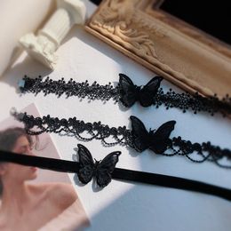Koreaanse speelse schattige zwart fluwelen kanten vlinder choker ketting voor meisjes loli jk rok student holle sleutelbeen nek ketting fee