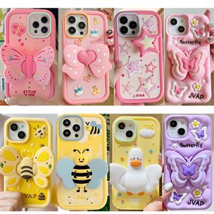 Koreaanse Pop Mooie Telefoon Case Voor Iphone 15 12 14 11 Pro Max Zachte Siliconen Leuke Cover Vouw Beugel Voor i11 Case 13Promax Meisjes