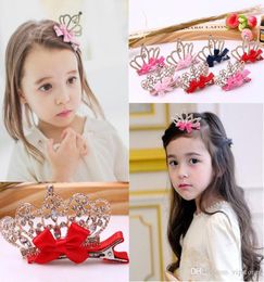 Princesa coreana Flower Crown Hair Clips Crown Barrettes Baby Hair Bows Girls Crystal Bowknot Corona Central Pin accesori9261374