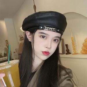 Корейский черный берет из искусственной кожи, женский модный сетчатый красный весенне-осенний стиль, маленький аромат, зимняя шляпа художника в стиле ретро, крутая