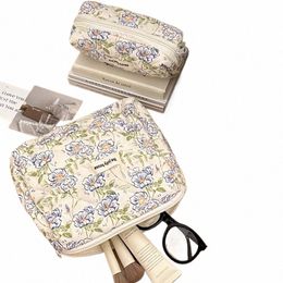 Sac de maquillage coréen matelassé frais Frs pour femmes, sac de toilette portable, sacs à main féminins, organisateurs floraux, pochette de rangement pour cosmétiques a4mo #