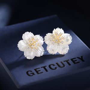 Koreaanse retro oorbellen dames 925 zilveren naald zirkoon shell bloem minimalistische zonnebloem oorbel ontwerper sieraden