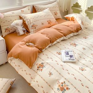 Koreaanse retro florale beddengoedset 100 gewassen katoenen bedden lakens zacht dekbedoverkap linnen kussensloop enkele dubbele koningin king 240430