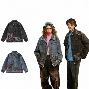 Coréen rétro W Denim veste homme femme Fi automne Patchwork printemps Cowboy vestes manteaux surdimensionné Couple Harajuku vêtements d'extérieur B5RH #