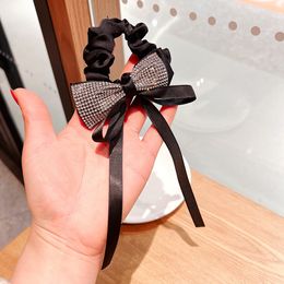 Korean Ribbon Retro Fashion Bow Crystal Rhinestone Hair Ring Haar Rope Franse hoofdtouw Rubberen band Hoofdtooi Vrouw 1712