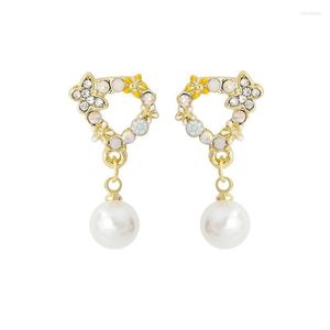 Koreaanse romantische schattige Pearl Rhinestone ingelegde vlinderbloem bloemblaadjes drop hangend oorbellen voor vrouwen meisjes kinderen oor sieraden cadeau