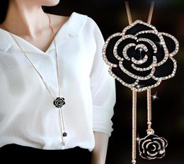 Collier chaîne de pull rose coréen pour femmes, rétro, goutte d'huile, pendentif fleur, accessoires de vêtements à la mode, 8151194