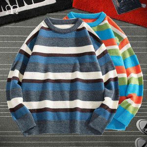 Coréen col rond canton pull chou extérieur hommes tendance tendance tendance beau hotte printemps automne rayé rustre pull homme marque y0907