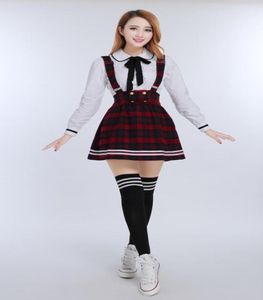 Korean School Uniform Girls JK Cosplay pak voor vrouwen Japanse schooluniform Japones katoen wit shirt plaid banden rok1777640