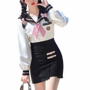 Coréen Sexy Femme Marin Uniforme Rose Cravate Blanc Top Bodyc Jupe Ensembles Uniforme Scolaire Japonais Filles JK Costume COS Costumes Femmes w1fk #