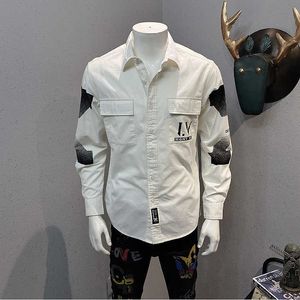 Chemise coréenne à manches longues pour hommes Chemise décontractée 100% coton Streetwear Hip Hop Tops Mode Lettre Imprimer Social Party Blouse Camisas 210527
