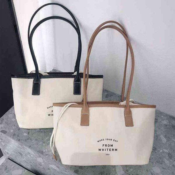 Coréen Shopper décontracté sacs à bandoulière pour femmes lettre Patchwork Chic dames fourre-tout grande chaîne Simple femme sacs à main grand week-end 220512