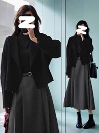Coréen court Trench manteau jupe plissée femme ensemble revers à manches longues Aline deux pièces automne élégant femme mode tenue 240315