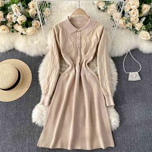 Koreaanse eenvoudige effen kleur slanke a-lijn gebreide lente trui jurk voor vrouwen mode lange mouw harajuku vestidos Q953 210527
