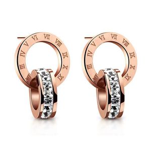 Korean Simple Rome Designer Letters Stud -oorbellen 18K Rose Gold roestvrij staal retron vintage oorringen oorring oorring met stralende kristal zirkoon sieraden