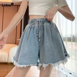 Coréen Simplicity haute taille large jambe de jean short mode femme vestime d'été femelle allmatch lâche crampon 240510