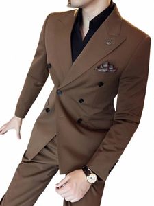 Coréen Slim Fitt Double Boutonnage Blazer Veste Hommes Vêtements 2023 Automne Casual Busin Blazers Bureau Social Mariage Dr Manteau 64Ns #