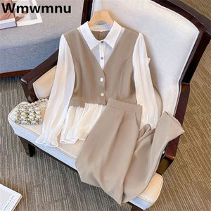 Koreaanse slanke patchwork tracksuits Flare Full Sleeve Shirt Capris High Taille Suit broek Oversize 2 stuks Sets Casual Outfits 240305